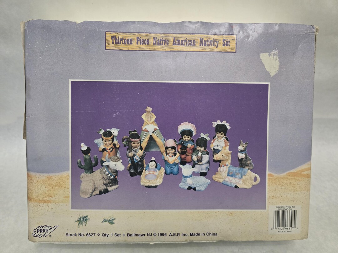 Vintage 1996 Ceramic Native American Nativity Scene 13 Pc Set - With ...