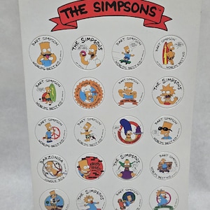 May include: A sheet of The Simpsons stickers featuring Bart Simpson and other characters. The stickers are round with various images of Bart, Homer, and other characters. The text "World's Best Kid" is on many stickers.