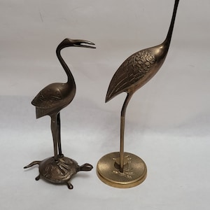 Vintage Brass Crane Heron Bird Duck Turtle Home Decor 70s Cabin Hunting MCM Home Decor