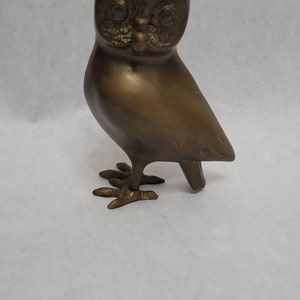 Vintage Brass Standing Owl Figurine Old Patina Home decor MCM 70s