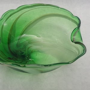 Vintage Rare Murano Style Green ashtray Candy Dish Wavy Hand Blown Art Glass MCM Home decor