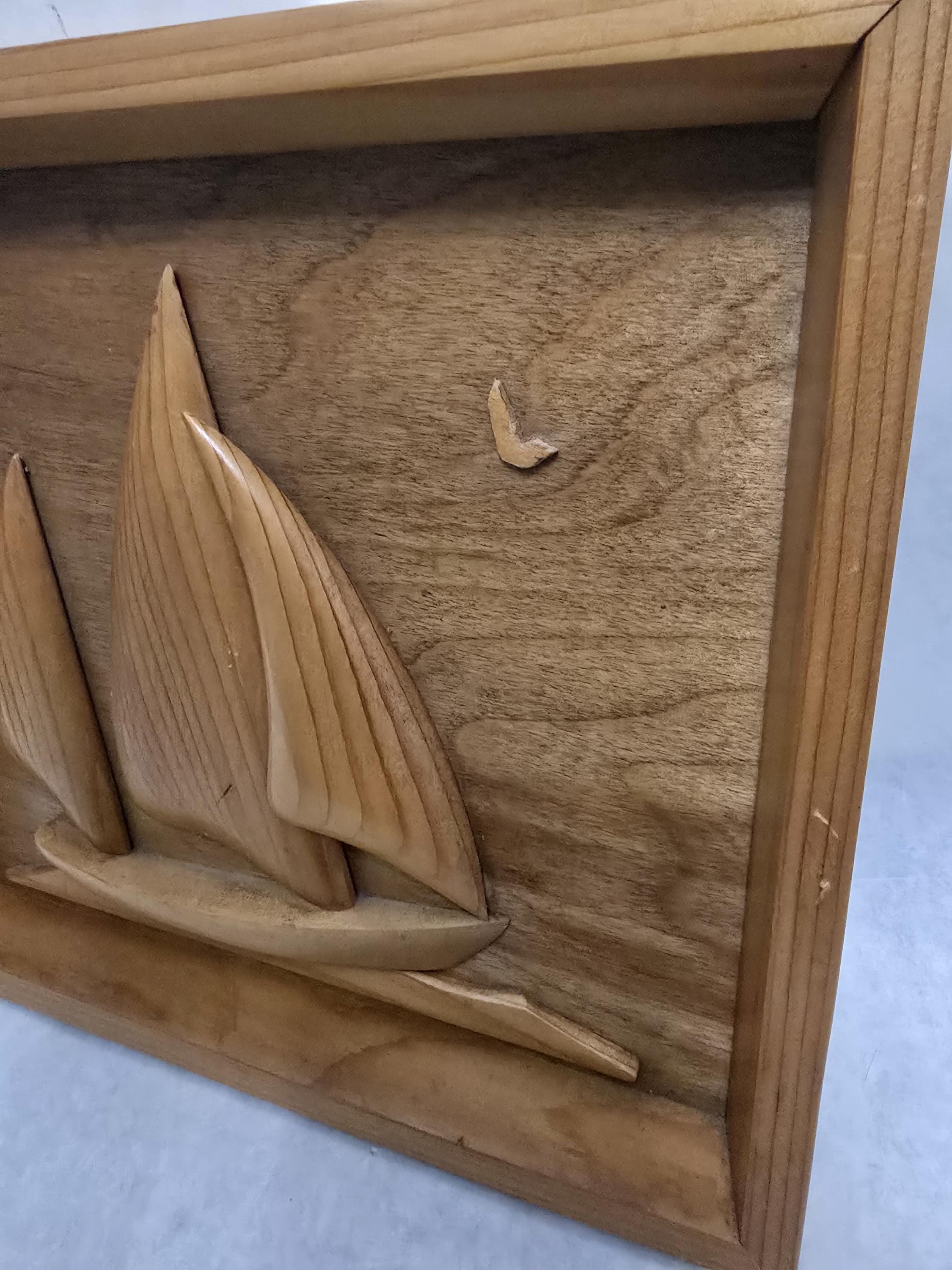 Ship Inlay Vintage Ship Inlay Wood Marquetry Art Piece Sailing Boat Beach House ...