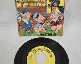 Vintage Walt Disney’s Who’s Afraid Of The Big Bad Wolf Record 45 RPM Record --- Retro 1950's Children's Music Cricket Records Sing-a-long