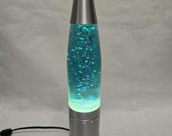 Vintage Atomic Rocket Lava Lamp Blue Glitter Mid Century Modern Space Age Retro Light