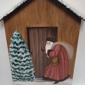 Santa Claus With Christmas Tree - Wooden Hanging Decoration