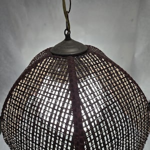 Vintage Rattan Swag Light Fixture With Globe Boho Theme Decor Rattan 1960s