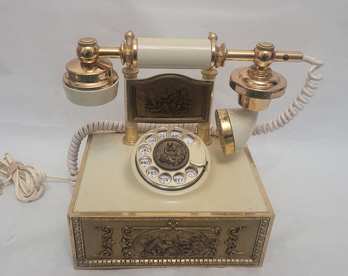 Vintage Decotel Rotary Telephone Cream and Gold Victorian Cherub Decor