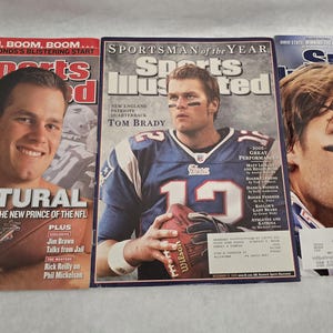 Vintage Throwback New England Patriots Tom Brady Sports Illustrated Set of 3 Super Bowl Champion Rare 2002 2005 2010