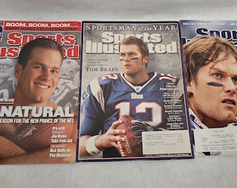 Vintage Throwback New England Patriots Tom Brady Sports Illustrated Set of 3 Super Bowl Champion Rare 2002 2005 2010
