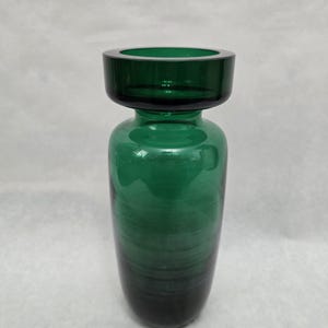 Vintage Round Neck Emerald Green Hand Blown Glass Bottle  Wine Decanter 10&quot; Antique Made in Portugal