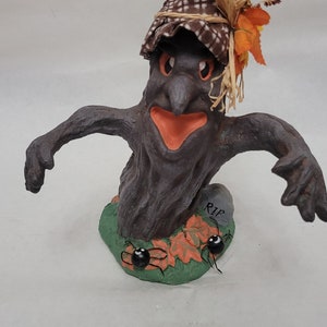 Vintage Hand Painted Halloween Tree Scarecrow Pumpkin Retro Fall Decor