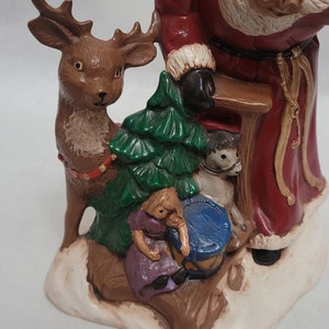 Vintage Hand Painted Santa With Reindeer Sled and Toys, Ceramic Old World Santa Claus, Saint Nicholas, Father Christmas, Christmas Decor