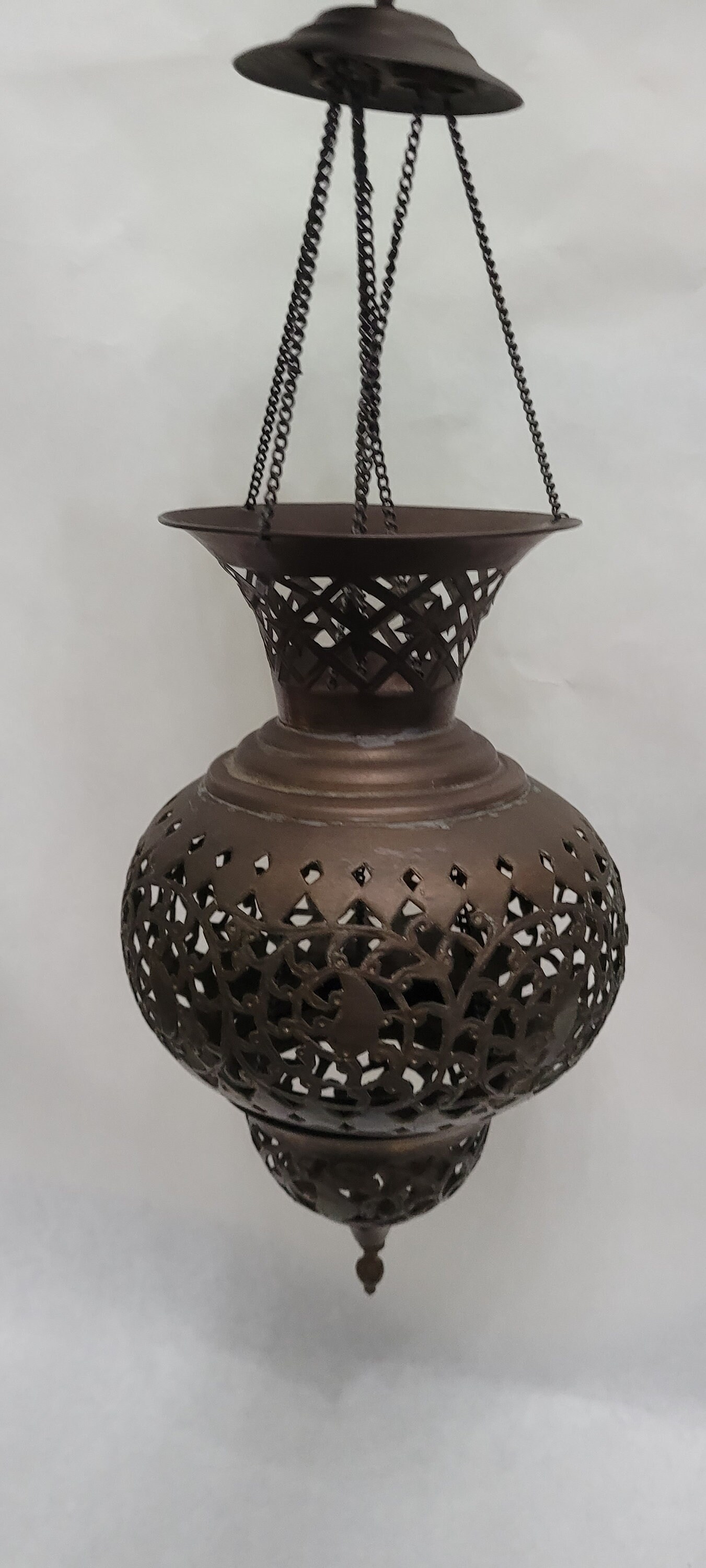 Antique Turkish Copper & Brass Pierced Light Hanging
