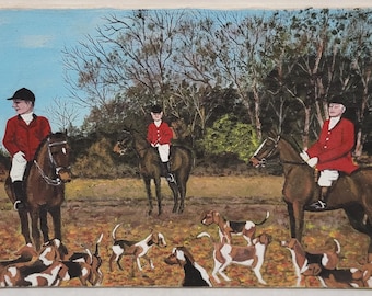 Original Vintage Art Print 1930s Fox Hunting Foxhounds Dog Vivian