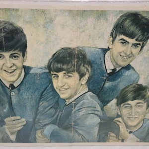 Vintage Original Beatles Cartel Leo Jansen Lienzo Retrato Estilo 1960s Música