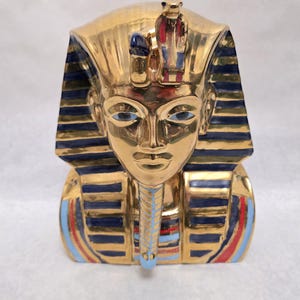 Vintage Gold Egyptian Pharaoh King Tut Head Bust Statue Ceramic Artwork Mummy