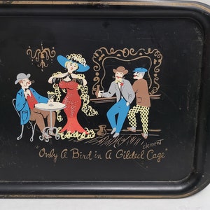 Vintage 50s Hand Painted Artist Signed Tole Serving Display Tray 10” by 14”