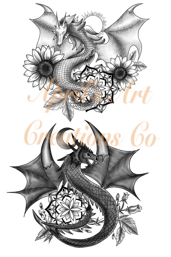 Matching Dragons Tattoo Idea Good and Evil - Etsy Denmark