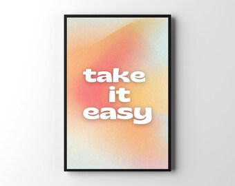 Take It Easy Print, Retro Wall Art, Print for Bedroom, Retro Print for Living Room, Downloadable Poster, Instant Download, Dorm Print