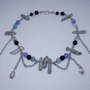 Crystal beaded choker. Sterling silver beaded necklace.