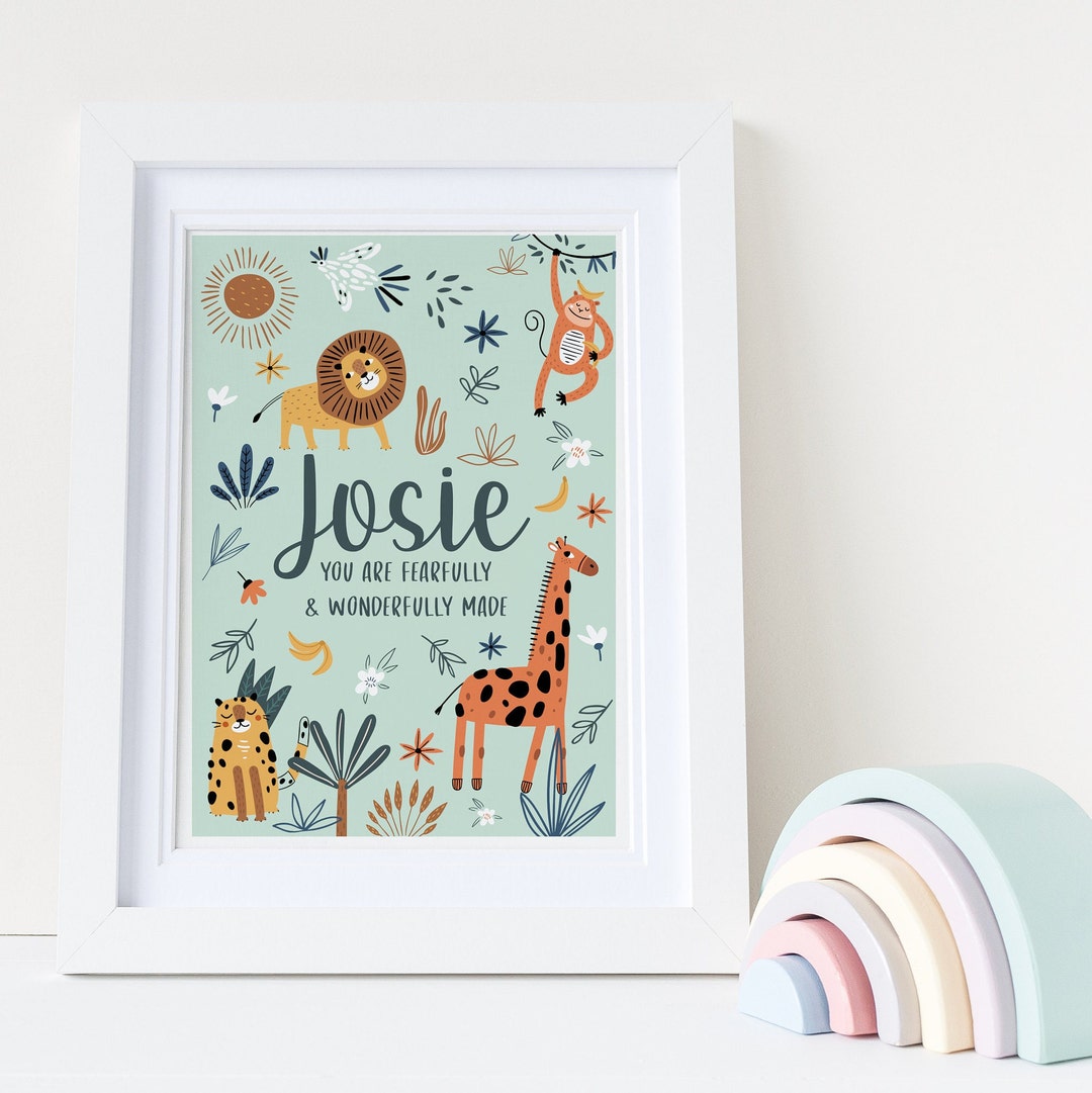 Jungle Personalised Nursery Wall Art, Christian Bible Verse New Baby ...