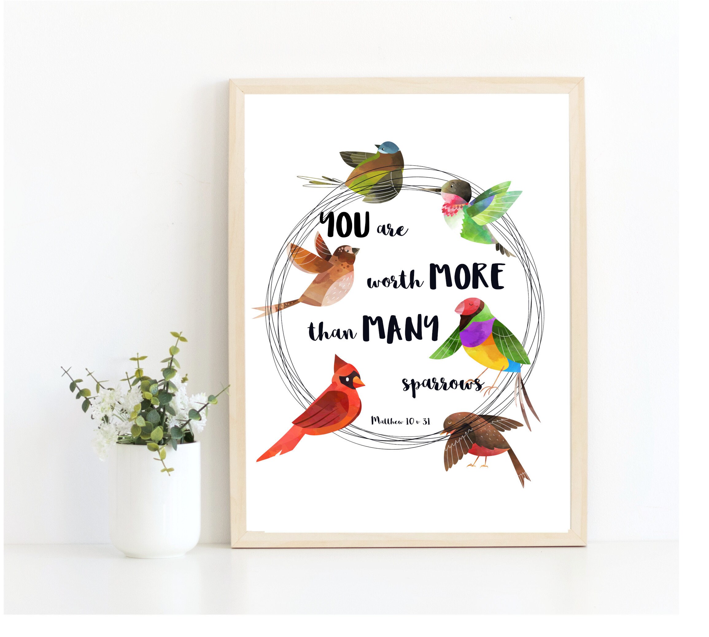 Set of 3 Birds Bible Verse Print Bible Verse Wall Art Christian Print