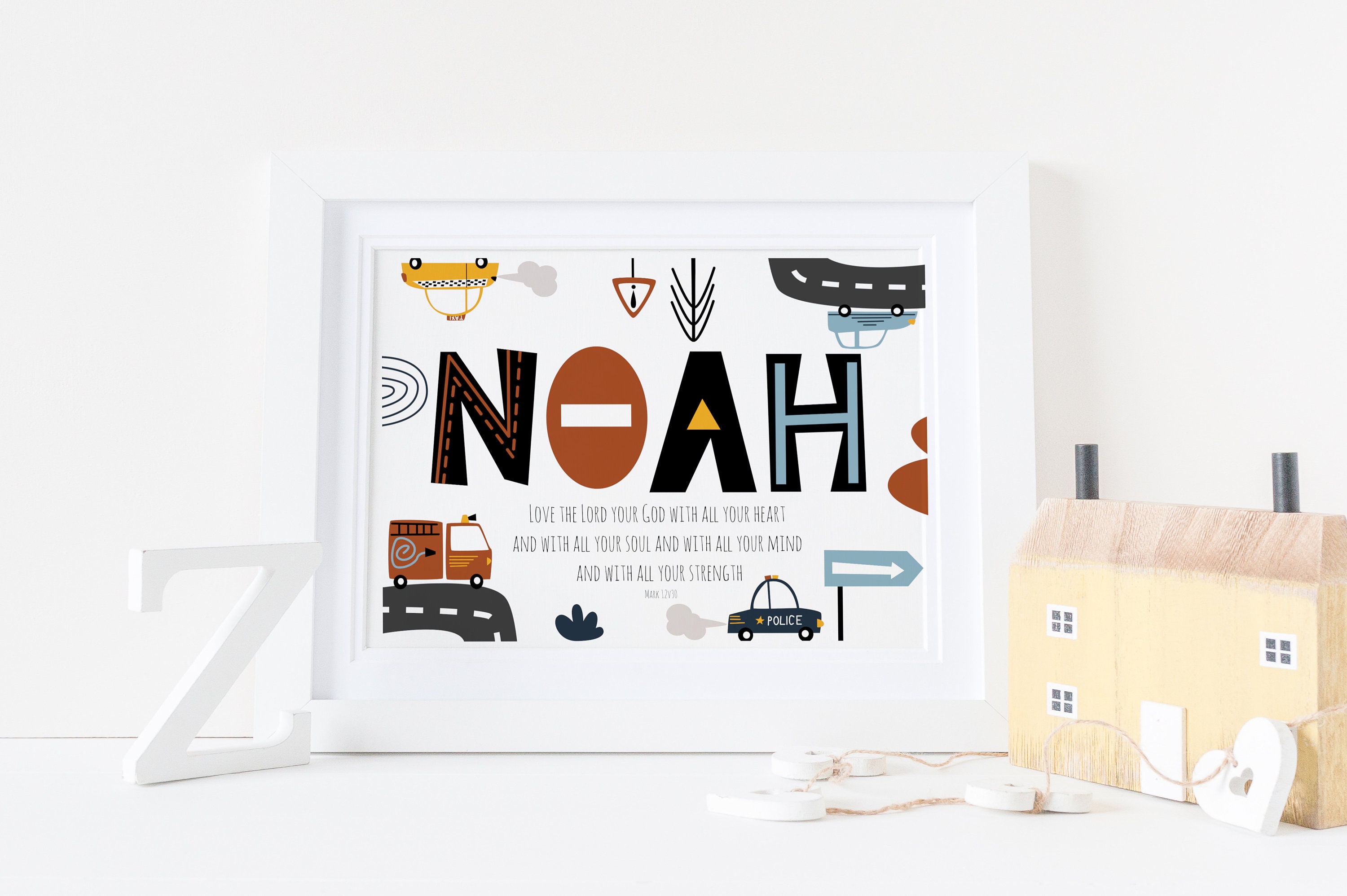 Boys Bible Verse Name Art Christian Transport Wall Decor Etsy