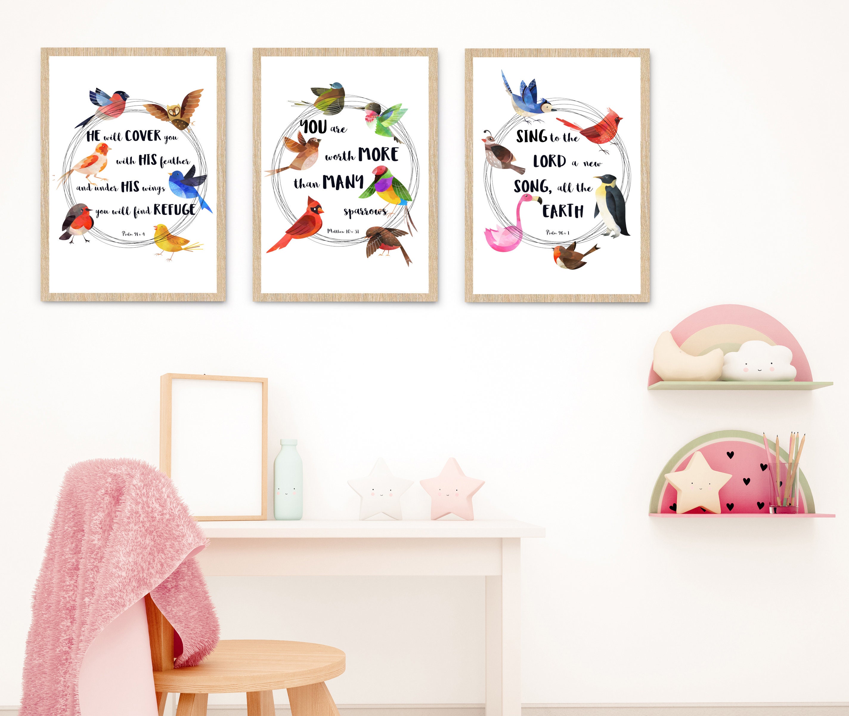 Set of 3 Birds Bible Verse Print Bible Verse Wall Art Christian Print