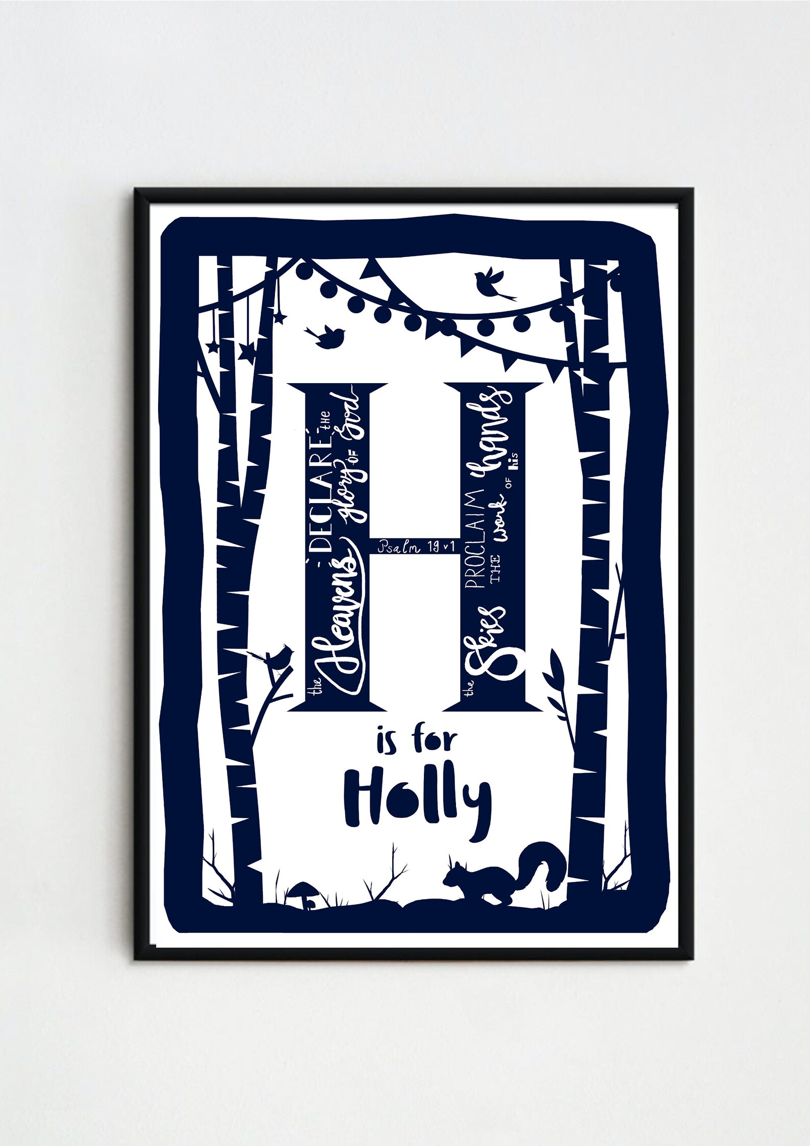 Paper Cut Style Print Nursery Name print Initial print Folk Etsy