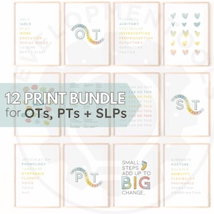 Instant Download | Set of 12 Prints Artwork | Illustration | OT | PT | SLP | Therapy | Clinic | Digital Download | Pediatrics | Office Decor