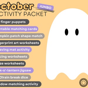 HUGE October Activity Packet | Brain Breaks, Mazes, Puppets, worksheets | Halloween Activity | Toddler Learning | Occupational Therapy
