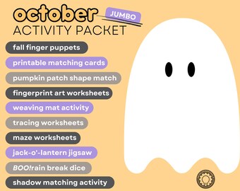 October Activity Packet | Halloween Worksheets, Mazes (Digital Download)