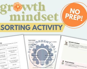 Growth Mindset Sorting Activity | Printable SEL worksheet | Occupational Therapy | Digital Download | Social Emotional Learning