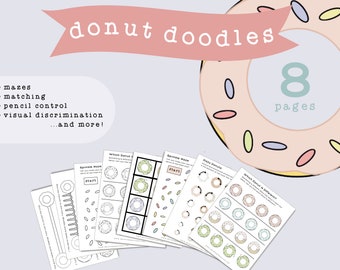 Donut Doodles Activity Packet | Preschool Worksheet | Homeschool Resource | Toddler Printablees | Digital Download
