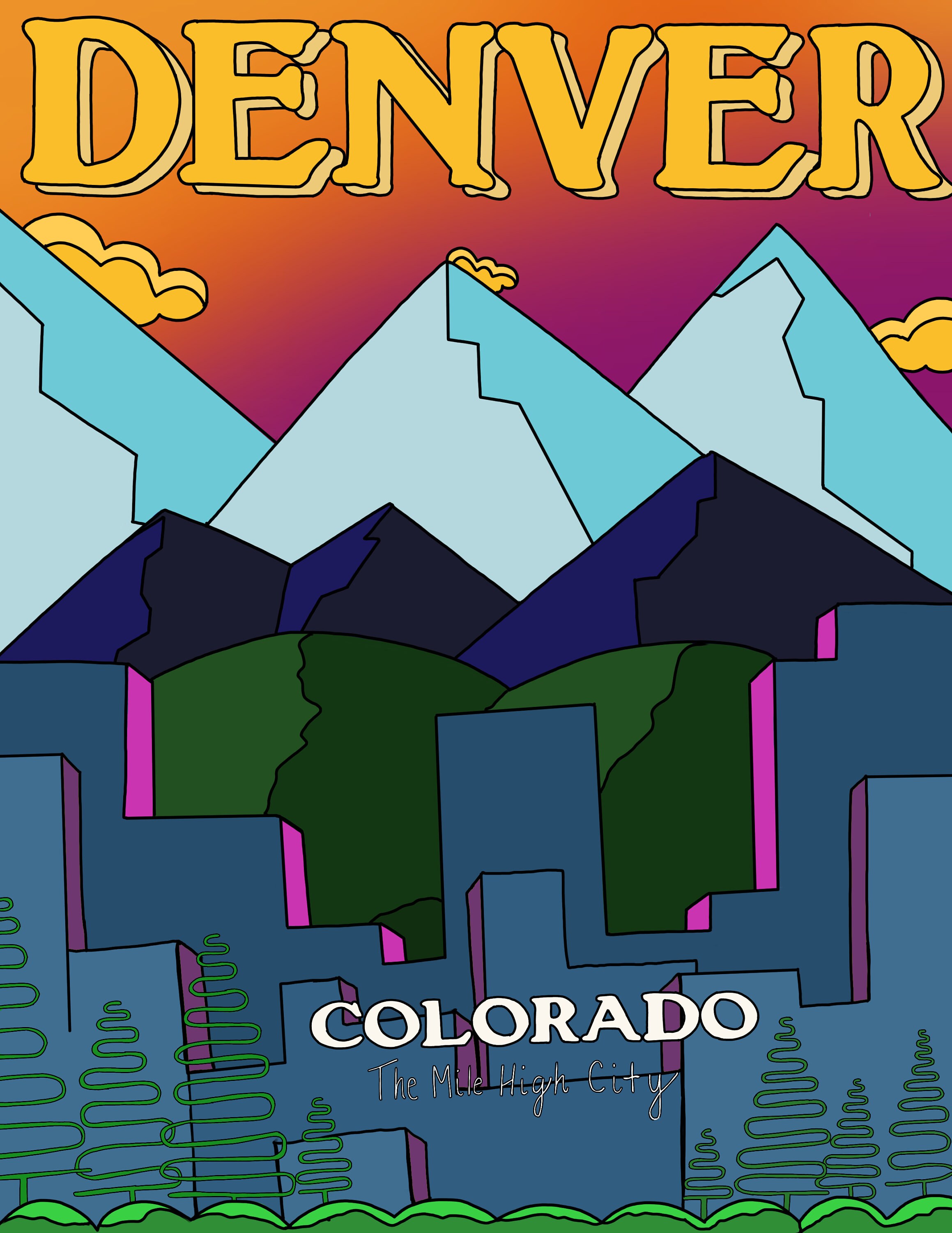 Retro Denver Colorado Home Decor Denver Colorado Wall Etsy
