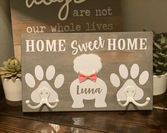 Personalized Dogs Leash Holder/Hanger - Home Sweet Home