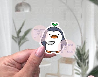 Knife Chick Sticker, Penguin holding knife Meme Sticker, Duck knife sticker, cute duck sticker, funny sticker, laptop sticker, meme sticker