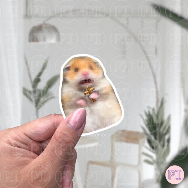 Scared Hamster With Cross Sticker, Hamster meme sticker, Hamster sticker, meme sticker, funny sticker, laptop, decal, cute animal sticker