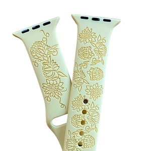 Laser Engraved Wildflower Apple Watch Band, Floral Smart Watch Strap
