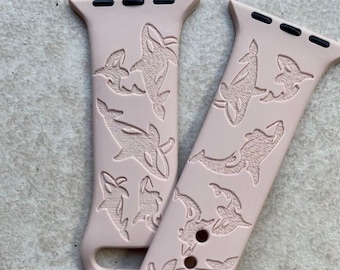 Bracelet de montre baleines orques | Montre intelligente | iWatch baleines | Baleine | Bracelet gravé au laser | Bague orque | Bracelet de montre Orca | Bracelet gravé