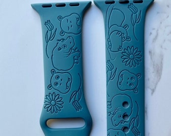 Bracelet de montre hippopotames | Montre intelligente | Montre Hippopotame | Hippopotame | Bracelet Apple Watch | Hippopotames | Bande mignonne d&#39;hippopotames | Bracelet-montre hippopotame personnalisé