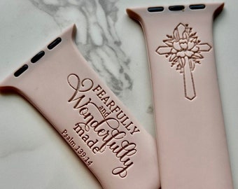 Laser Engraved Psalms 139:14 Apple Watch Band, Christian Cross