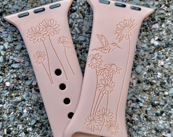 Daisy Watchband, Smart Watch, Hummingbird Design, Flower Watchband, Floral Engraved Band, Hummingbirds Band, Watch Band, Watch  Watchband