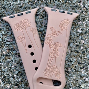 Daisy Watchband, Smart Watch, Hummingbird Design, Flower Watchband, Floral Engraved Band, Hummingbirds Band, Watch Band, Watch  Watchband