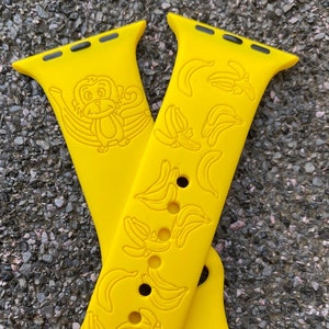 Monkey Watchband, Smart Watch, Monkey Design, Banana Band, Laser Engraved Band, Fruit Band, Animal Watch Band, Monkeys, Glowforge WatchBands