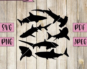 Sharks Svg, Shark Clipart, Shark Decal, Shark Svg, Ocean Animal Svg, Ocean Svg, Fish Svg, Shark Teeth Svg, Silhouette, Cricut, Vinyl, Jpeg