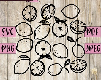 Lemons Svg, Sliced Lemon Svg, Lemon Clipart, Fruit Decor, Lemonade Svg, Citrus Fruits Vector, Silhouette, Cricut, Vinyl, Print And Cut Files