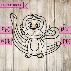 Baby Monkey Svg, Monkey Clipart, Monkey Decals, Monkey Svg, Monkey Design Svg, Monkey Banana Svg, Silhouette, Cricut, Vinyl, Laser Cut Files