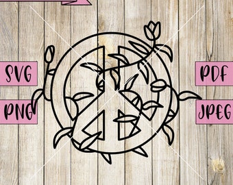 Floral Peace Sign Svg, Peace Svg, Floral Svg, Peace Sign Svg, Floral Peace Sign Decal, Peace Decor, Silhouette, Peace Sign Vector, Peace Png