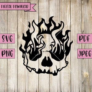 Flaming Skull Svg, Skull Svg, Skull Head Svg, Bones Svg, Skull On Fire Svg, Skull Head Decal, Silhouette, Skull Svg, Skeleton Svg, Cricut
